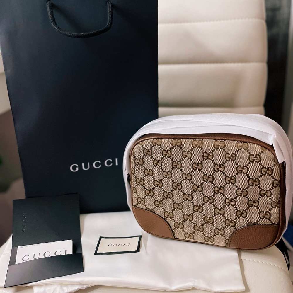 NEW Gucci - GG Bree Crossbody Camera Bag Tabaco Brown Monogram Canvas Leather